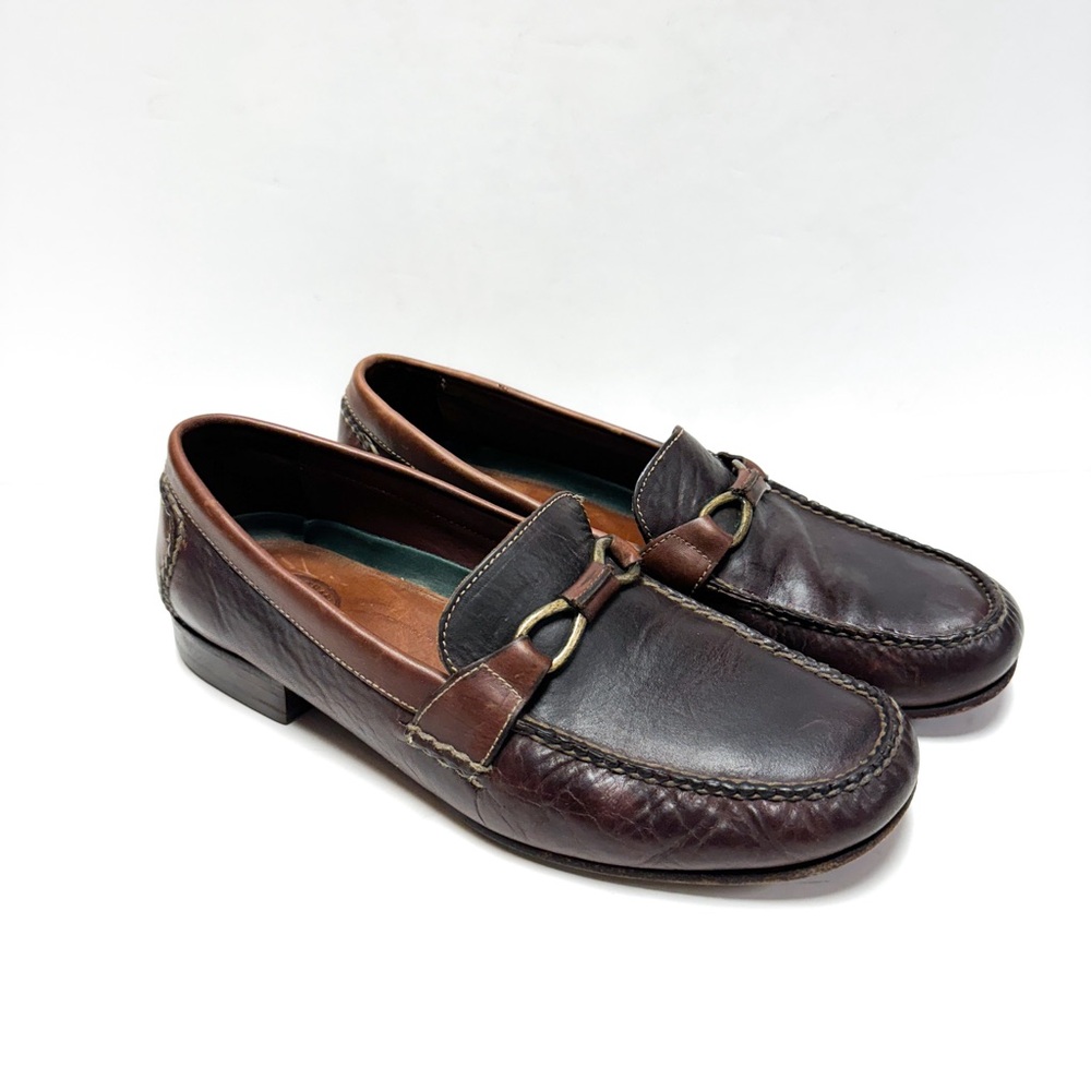 HS Trask Bozeman Montana Brown Leather Buckle Slip On Loafers